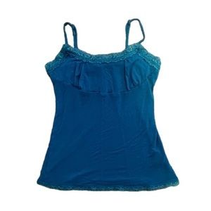 Seductions Lace Clasp Back Tank Top Womens Size S Blue